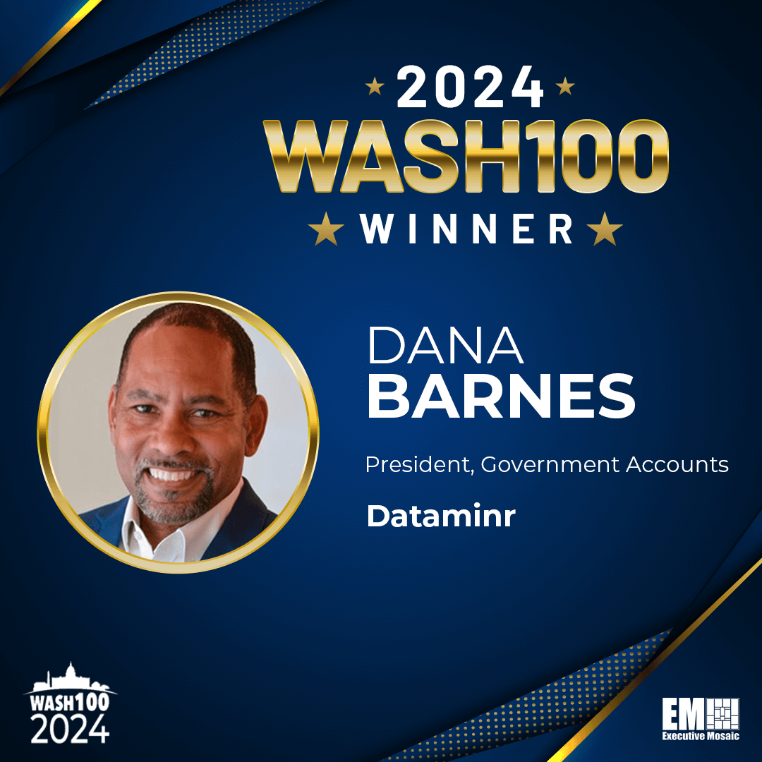 🎉Congratulations to @Dataminr's Dana Barnes on his third Wash100 Award! 🏆 Barnes is recognized for championing AI-focused efforts to deliver optimized customer value and ensure the responsible use of AI. Vote for Barnes at wash100.com. #Wash100 #GovCon