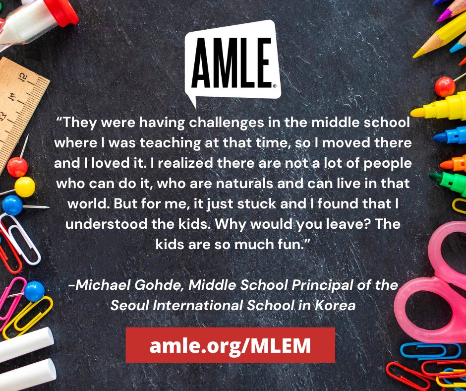 AMLE sat down with middle school administrators from around the world to better understand how they ended up in their current roles – and what might be done to encourage more aspiring educators to consider the middle level. Read the latest installment: okt.to/jGUiNJ