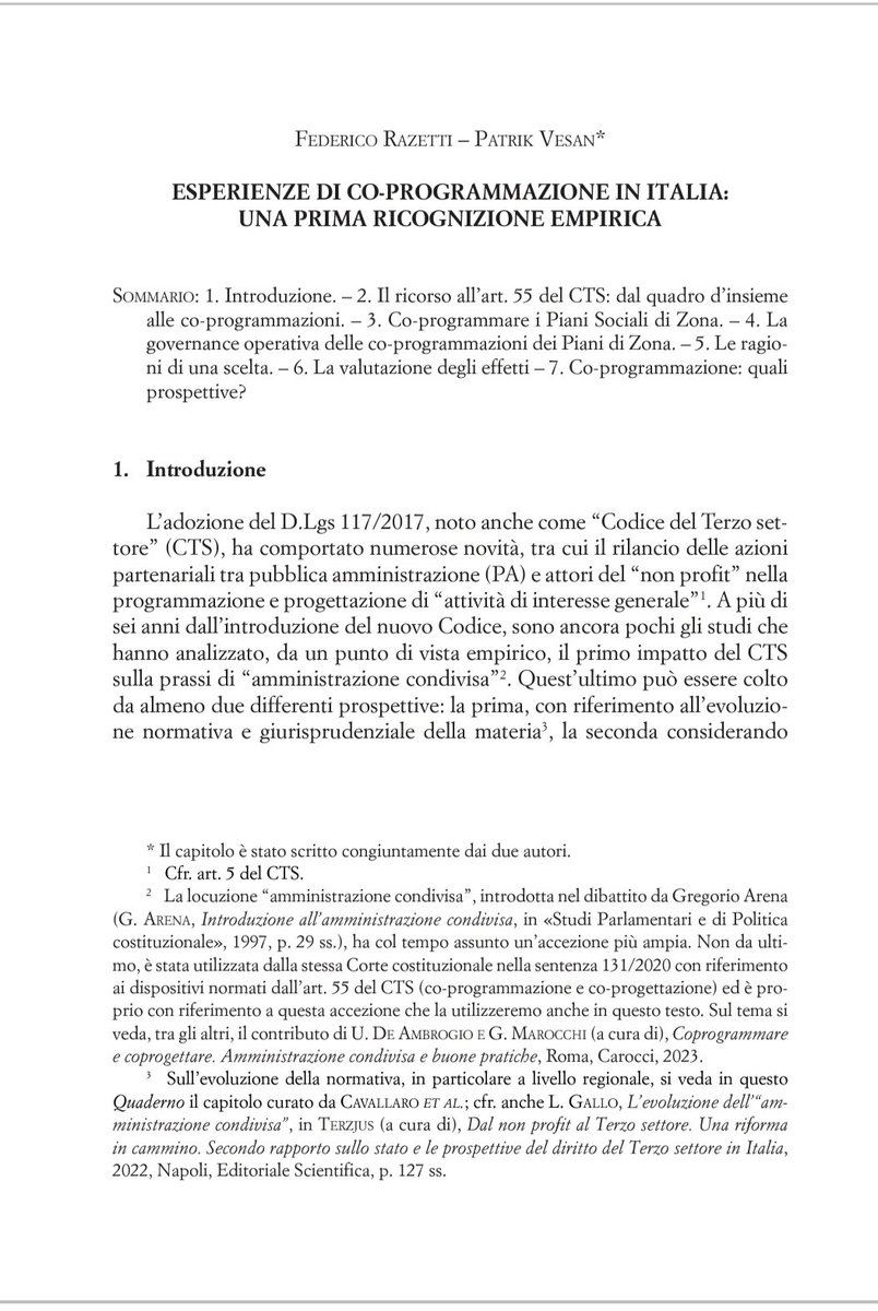 Felice di partecipare a <a href="/Unicatt/">Università Cattolica</a> alla presentazione del Quaderno <a href="/TERZJUS_IT/">TerzJus</a> dedicato all'amministrazione condivisa. Tra i diversi contributi, anche un capitolo scritto con <a href="/PatrikVesan/">Patrik Vesan</a> su #coprogrammazione e Piani di Zona 
👇🔓
terzjus.it/quaderni/