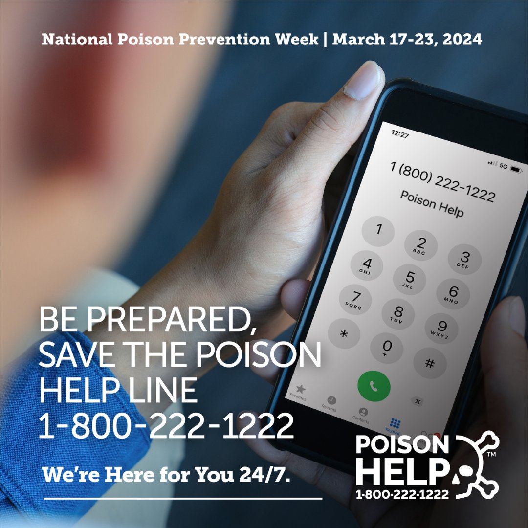 National Poison Prevention Week will be here sooner than you think! Join us and America’s Poison Centers in a celebration of awareness next week from March 17-23, 2024. When the unexpected happens, we’re here for you 24/7. #NPPW24 #poisonpreventionweek