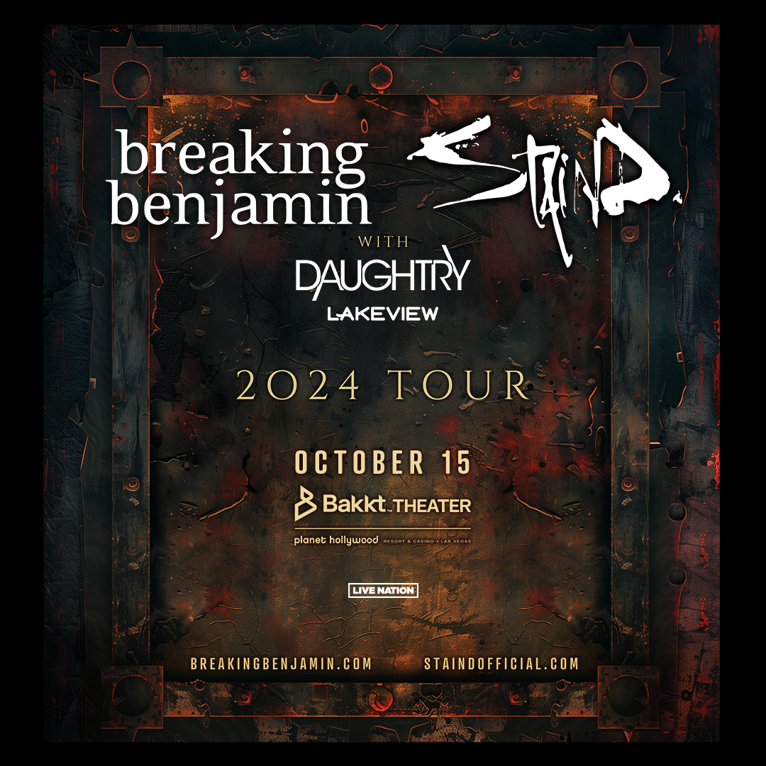 It’s been awhile… @staind returns to @PHVegas on Oct. 15th for their co-headlining tour with @breakingbenj, plus special guests @Daughtry_News & @lakeviewcountry 🤘🏽 🎟️ On sale Fri, March 15 at 10am PT: bit.ly/4a3yk4P ✨ Sign up for @CaesarsRewards for presale access