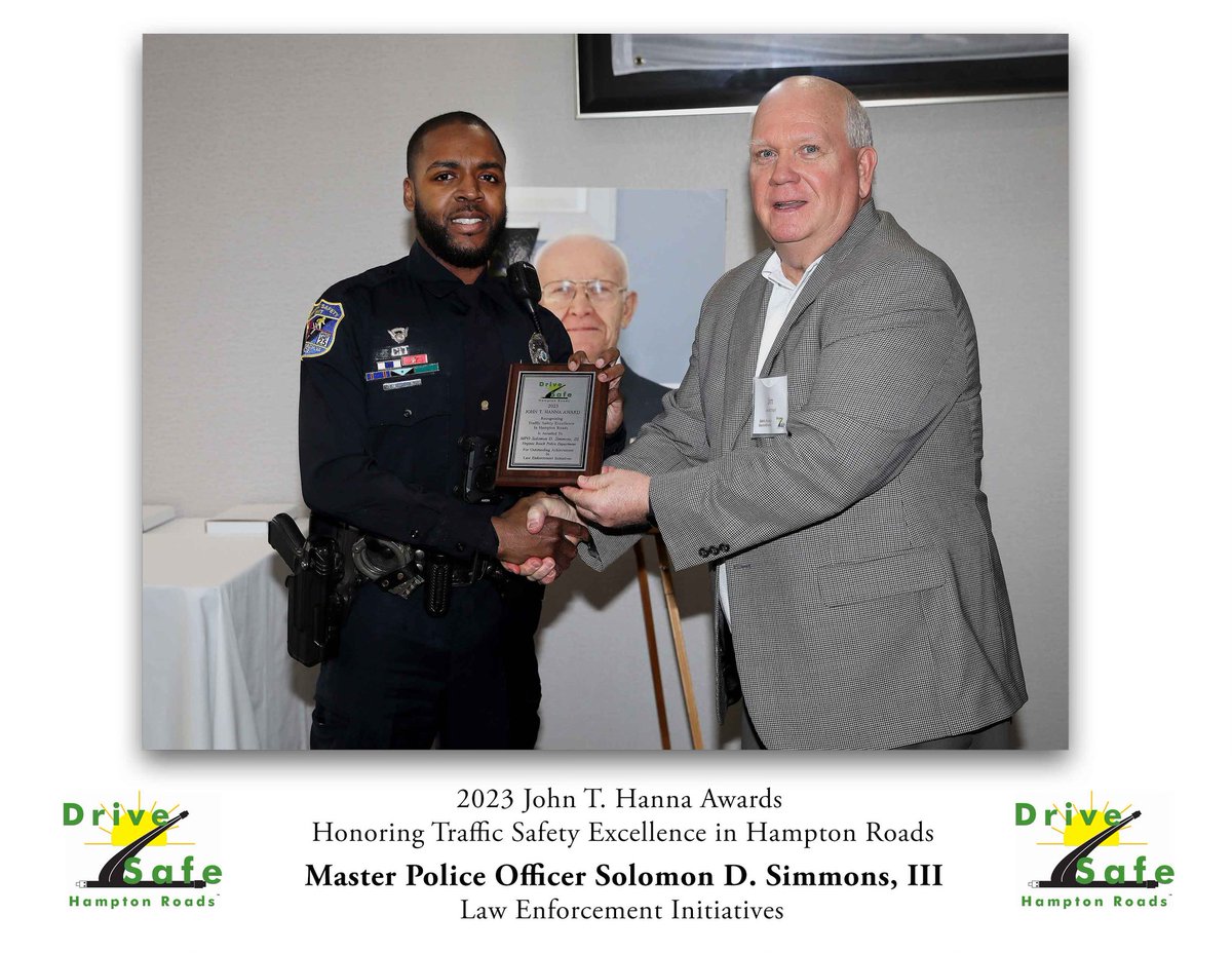 🌟Congratulations to Master Police Officer Solomon D. Simmons, III of the @VBPD for being honored with the John T. Hanna Awards for Excellence in Traffic Safety for his outstanding accomplishments in Law Enforcement Initiatives! #HannaAwards #JohnTHannaAwards