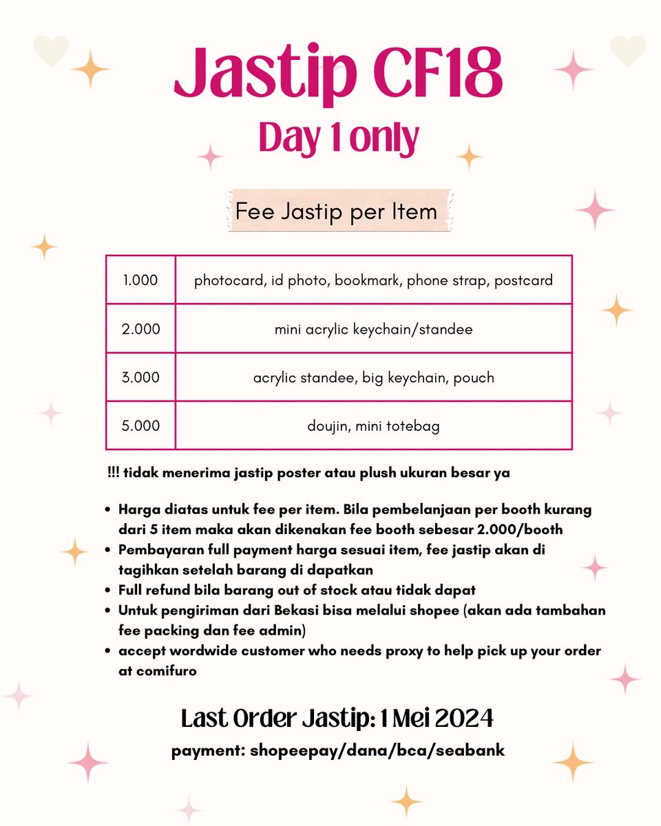 pinkblueberryz's tweet photo. Open Jastip CF18 Comifuro DAY 1 ONLY

prefer for pick up only order dulu ya
untuk OTS akan buka tapi maybe akan limit slotnya 🙏

open for foreign customer as proxy, please feel free to DM

#warunganime #katalogcf #cf18 #comifuro #comifuro18 https://t.co/pUKOdlC05t