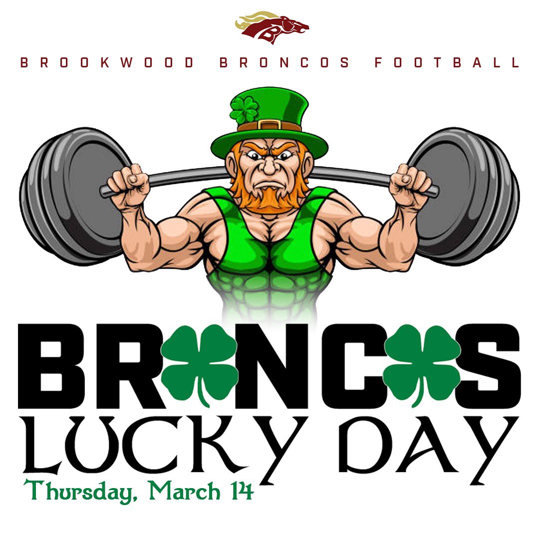 Thursday at 2:30 in the Weight Room… Broncos are gonna get lucky! 🍀🪵@busterconnects @bronco_ftball @Bwoodsports @bronco_recruits @coach__billings @STerryCreative