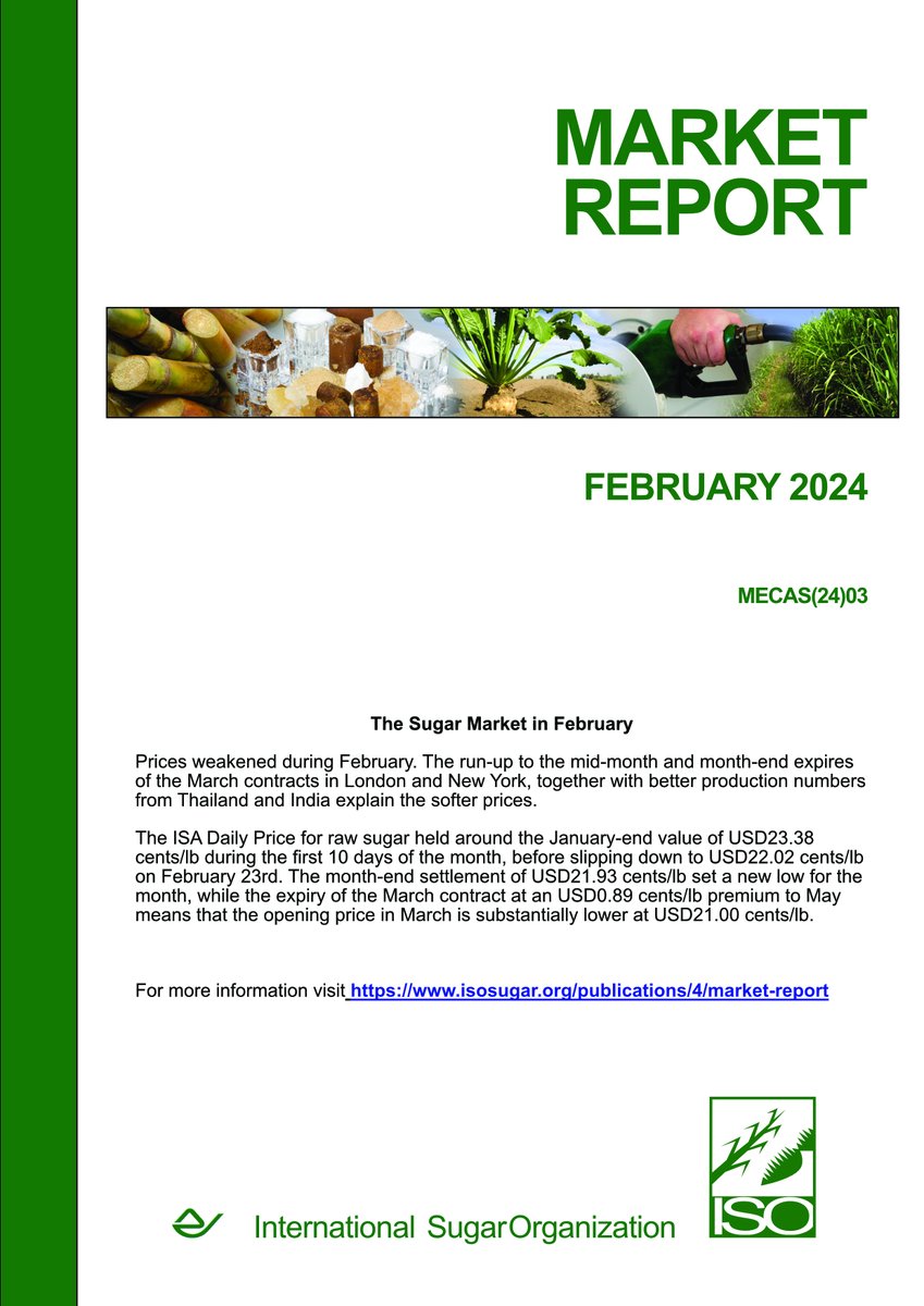 iso_sugar's tweet photo. The February 2024 ISO Market Report is now live on our website! Dive into the latest insights on sugar, ethanol, commodities, production, trade, and policy at https://t.co/VuBKSiSCP9β¦ π
#MarketInsights #SugarIndustry #EthanolMarket #CommoditiesReport #ISOAnalysis https://t.co/l1qfrDOBPQ