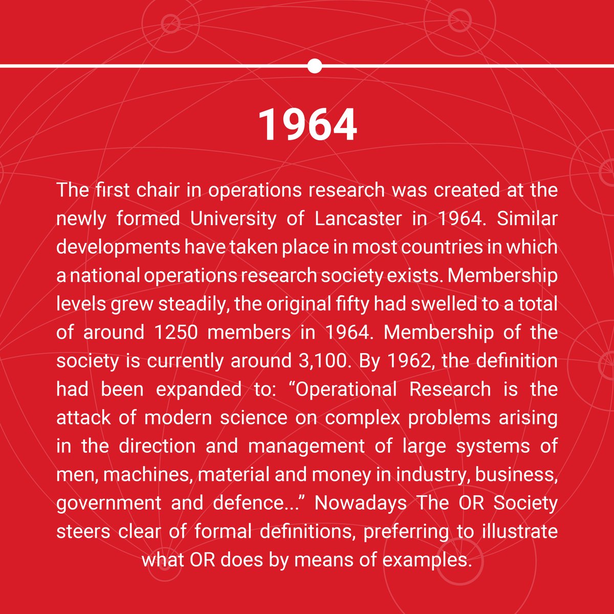 ✨This year, The OR Society celebrates its 75th anniversary! 👀Find out more about our journey and milestones: bit.ly/3E551kp 😁This month we look back at some of the key milestones in 1964 that continued the forming of the OR Society! #theors #thisisor #ORS75