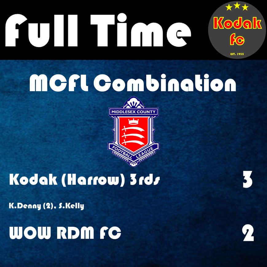 RESULTS

Kodak 1sts 1-1 Pitshanger Dynamo
Kensington Dragons 2nds 0-1 Kodak 2nds
Kodak 3rd 3-2 WOW RDM FC
