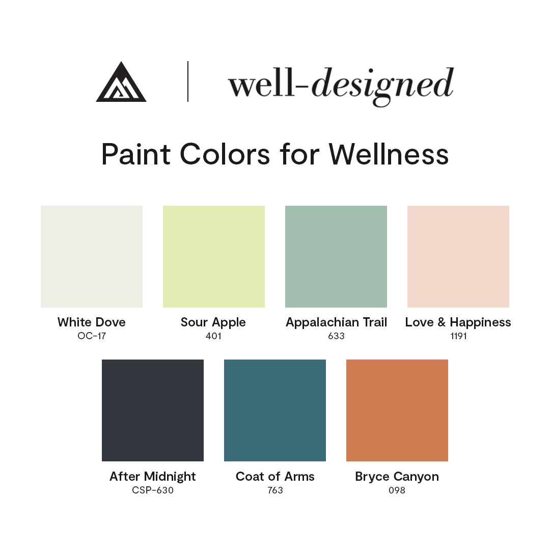 Ground yourself and explore wellness through color with a handpicked palette from Well-Designed. Their palette includes seven paint colors chosen to fuel a spirit of support, compassion, and authentic connection. spr.ly/6013X2zFS #BenjaminMoore #Paint