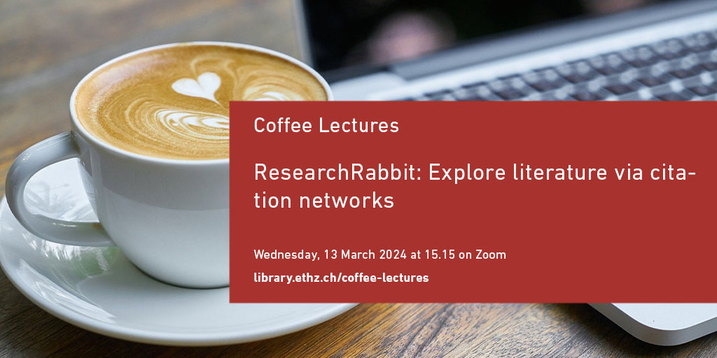 ☕ Join us for our next #CoffeeLecture and discover new knowledge in just 15 minutes:

Learn how to search for literature effectively using citation networks and get a live demo using #ResearchRabbit.

📅 13.03.2024, 15.15
👉 ow.ly/hnlm50QPVsX

#CoffeeLectures