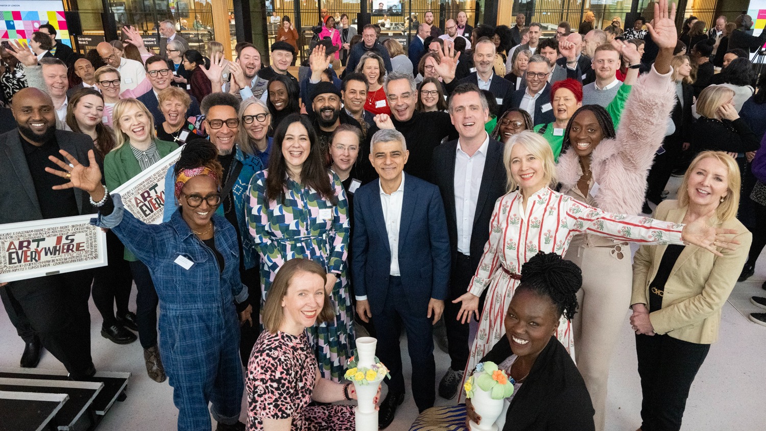 Mayor of London Sadiq Khan and Deputy Mayor for Culture Justine  Simons with representatives from councils and LBOC award winners in the London Living Room at City Hall. 