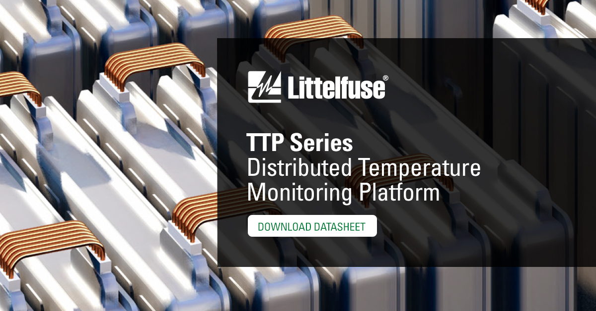 The TTape™ platform provides the opportunity to place many sensing points throughout a multi-cell pack increasing temperature monitoring spatial resolution and simplifying the installation process. Learn more. bit.ly/4aboqhH #Littelfuse #TTPSeries