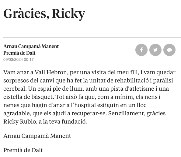 TRRFoundation's tweet photo. Ha arribat aquesta carta a @LaVanguardia parlant de l’Àrea Terapèutica de Rehabilitació Infantil i Adolescent de @vallhebron.

Gràcies als treballadors i treballadores, usuaris i usuàries per fer-vos-ho vostre 🧡👩🏼‍⚕️

https://t.co/cpn2gkQmay https://t.co/rXUXy67qA0