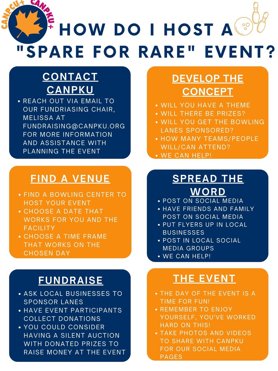 Are you interested in hosting a mini fundraiser? We will support you in setting up a bowling event at your local bowling center. Email Melissa at fundraising@canpku.org today for more info! #WeCanPKU #WeCanHCU #WeCanMSUD #WeCanUCD #SpareforRare