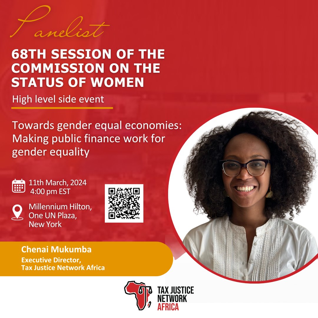 TJNA’s Executive Director, @chenaimukumba, will be speaking at the high level side event on making public finance work for gender equality at the 68th Session of the Commission on the Status of Women in New York. Catch the session in person and also online at…