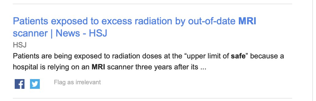 Please tell me that this Google summary of the article is misleading and that you're *not* running an article that states that MRI's give off ionizing radiation?!? @HSJEditor #MRI #MRIsafety #radiology #ptsafety