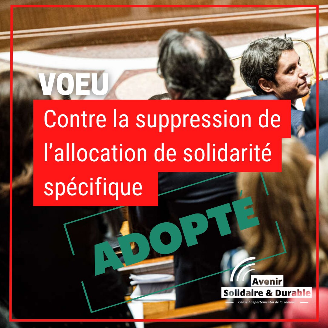 Avenir_SD's tweet photo. ✅Notre vœu contre la suppression de l'allocation solidarité spécifique est adopté.

Même si nous ne sommes pas pleinement satisfaits de la réécriture proposée par la majorité, nous avons maintenu ce vœu pour envoyer un signal au gouvernement. https://t.co/hcoDtA6EuF