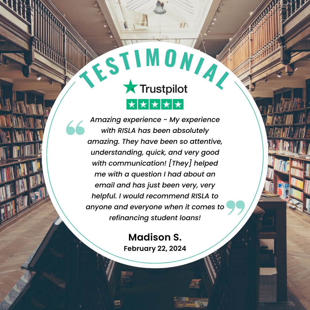 Refinancing your student loans can be nerve-wracking but with RISLA we're here to find the best option for you. Thanks to Madison for shouting out our highly-rated service!

#trustpilot #excellentrating #testimonial #refinancing #studentloans #refi #highered #college #risla
