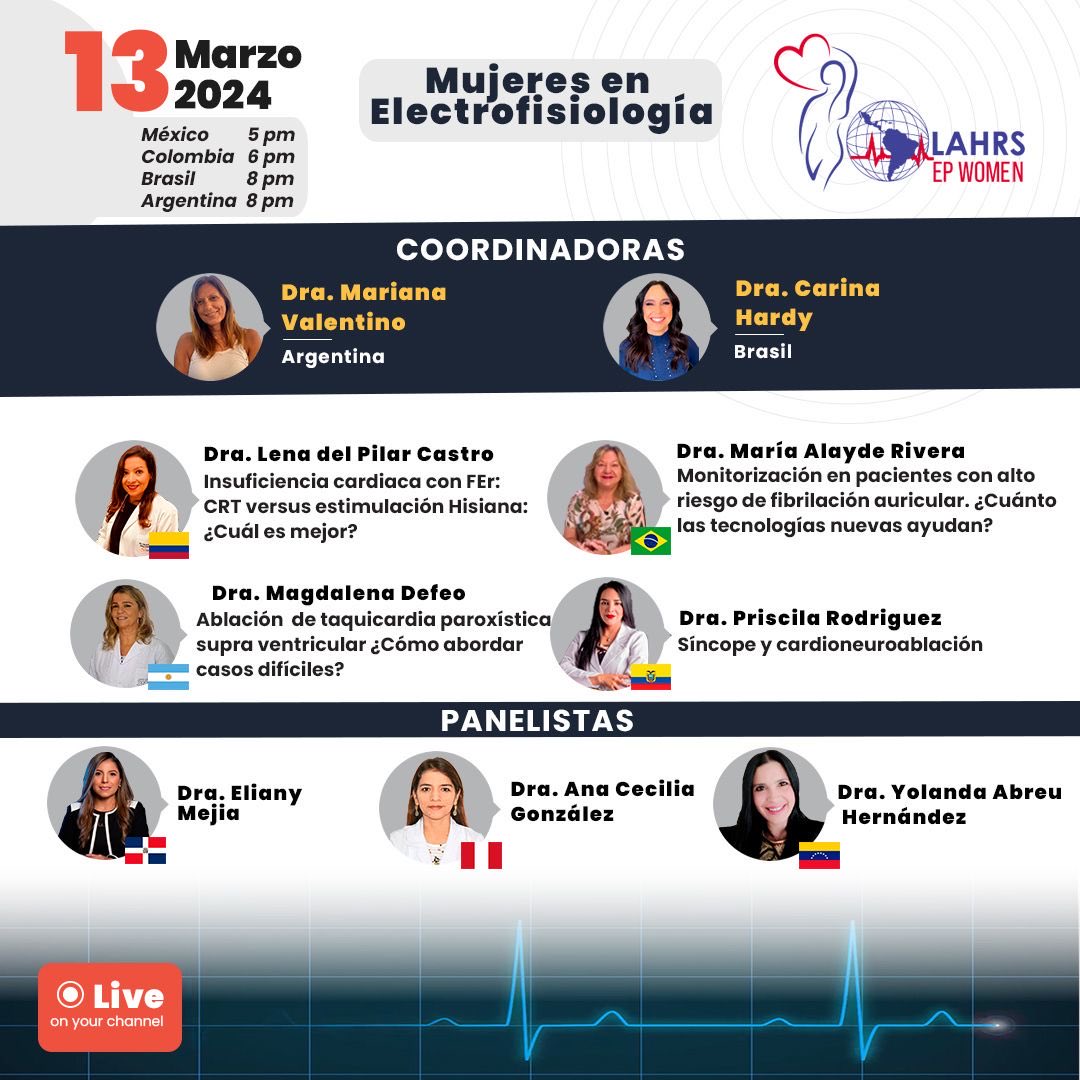 Este miércoles 13 los esperamos #WebinarLAHRS MUJERES EN CARDIOLOGÍA Inscripción: lahrs2024.com/webinar/epwome… #LAHRSEPwomen @MValentino1965 @CarinaHardy4 @MejiaEliany @yolyabreuh