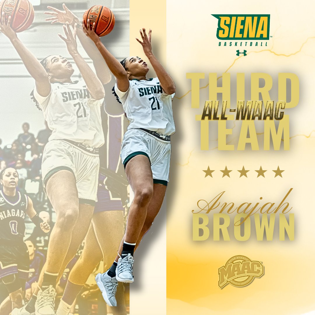 Siena_WBB's tweet photo. 🏅 𝐓𝐡𝐢𝐫𝐝 𝐓𝐞𝐚𝐦 𝐀𝐥𝐥-𝐌𝐀𝐀𝐂

A pair of veteran leaders - both with 3⃣0⃣-point performances this season -  earn #MAACHoops honors!

Well deserved for @anajah_brown &amp; @ahniysha ✨

#MarchOn x #SienaSaints x #ExpectToWin x #Family https://t.co/uOs7s0YOXv