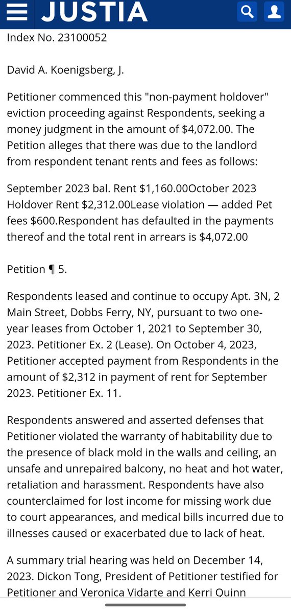 17993rd's tweet photo. 2/2 #Landlord sued RSL #Tenant for alleged Rent arrears & possession of tenant's home & unlike what we've seen in #NYC Courts during the Adams Administration, justice was served: BREACHES OF THE WARRANTY OF HABITABILITY = LANDLORD ORDERED TO PAY TENANT & ORDERED TO MAKE REPAIRS. https://t.co/5BXKVdoYEy