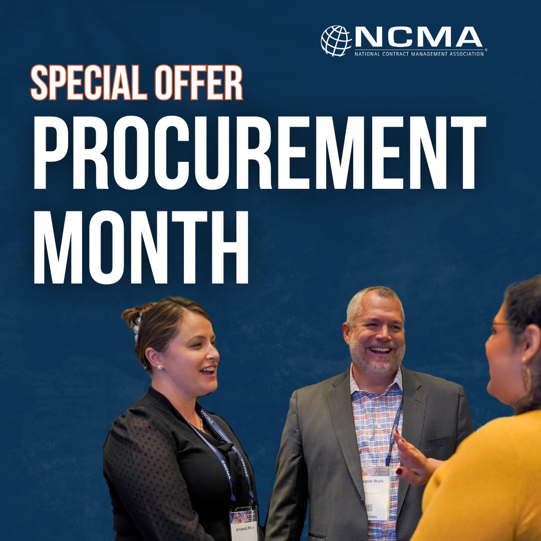 NCMA's tweet photo. #ProcurementMonth Special Offer! Take 15% off #NCMA's Live #TrainingSubscription. Receive a curated selection of 18 information virtual trainings annually; helping you to stay current, earn #LearningCredits, and most importantly, save. https://t.co/12PBWPFQ3y

#Govcontraining https://t.co/kGVKnsITvH