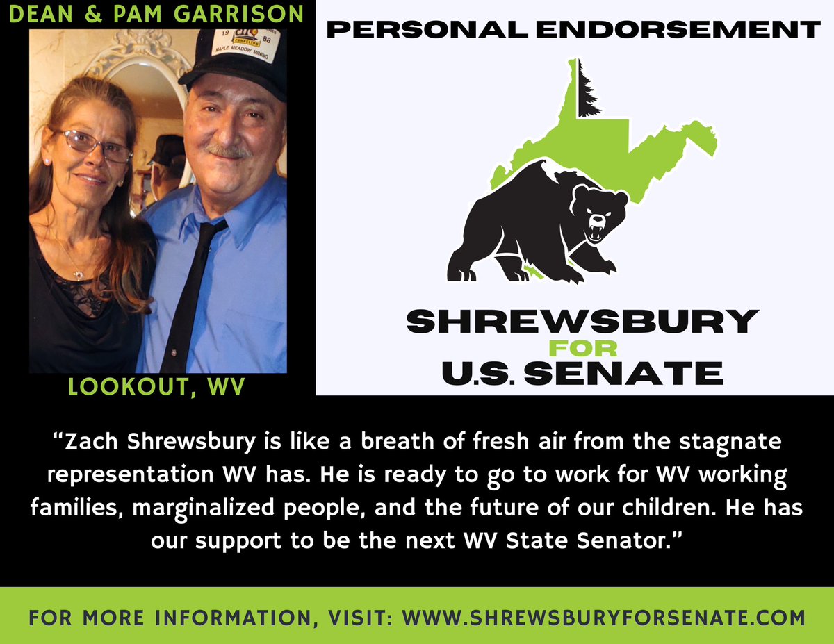 I truly appreciate this personal endorsement from Pam. She’s a hell
of a fighter in WV. She’s organizing every day to make peoples lives better and shes a great friend. Thank you Pam. Stay in the fight for the working class. 

#ShrewsburyForSenate #wvpol #workingclass…