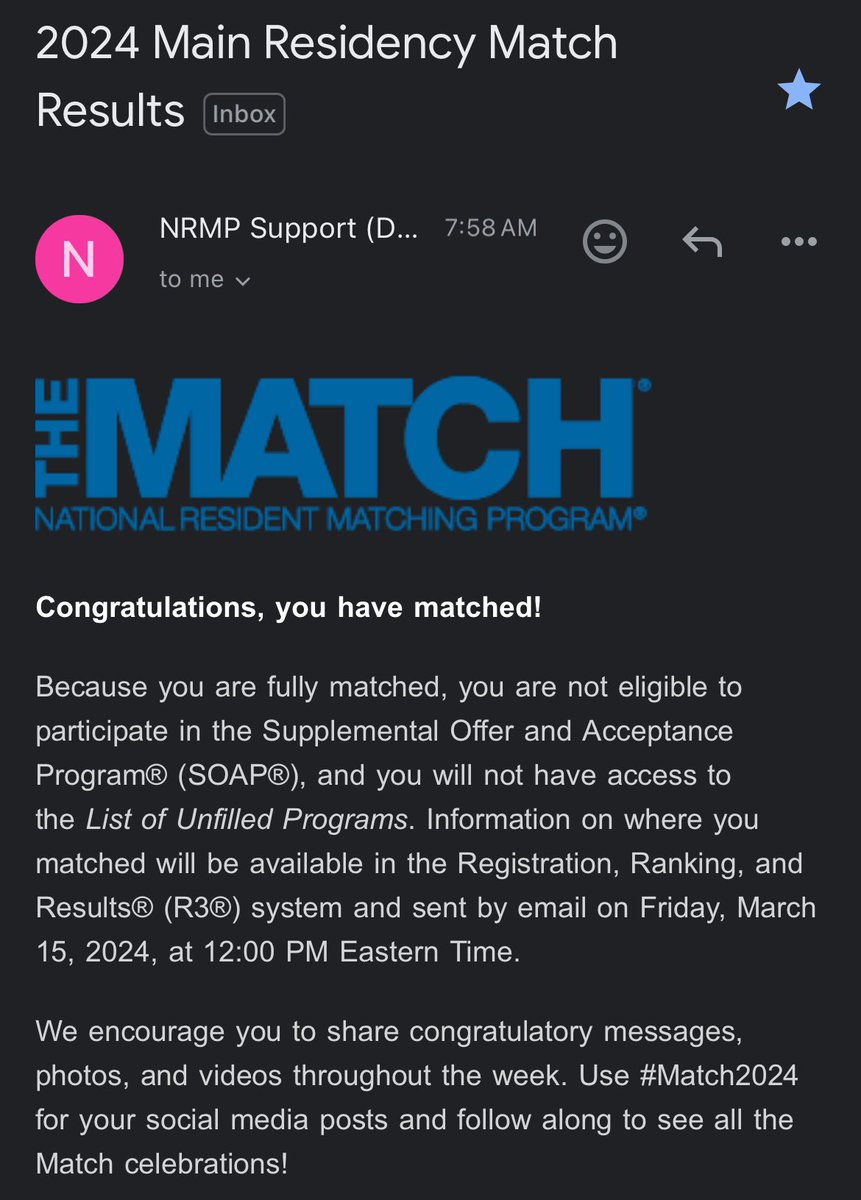 I’m going to be a pediatrician y’all!!!! I haven’t stopped crying since I got this email because wow is this a crazy feeling🫶🏼 
#Match2024!!!