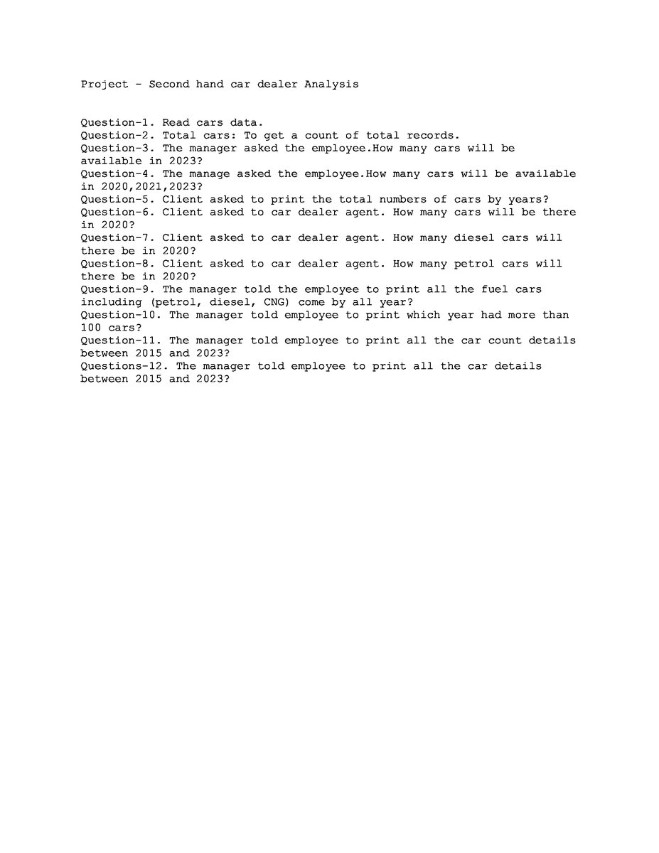 learnerakash28's tweet image. Completed my First project called "second hand car dealer report Analysis"
This contains -Having clause
-Group by clause
-Order by clause
#sqlserverdeveloper #CodingJourney #DataAnalytics #SQL #database #jobsearch #sql #sqlprogramming #jobhunt #dataanalyst #reportinganalyst