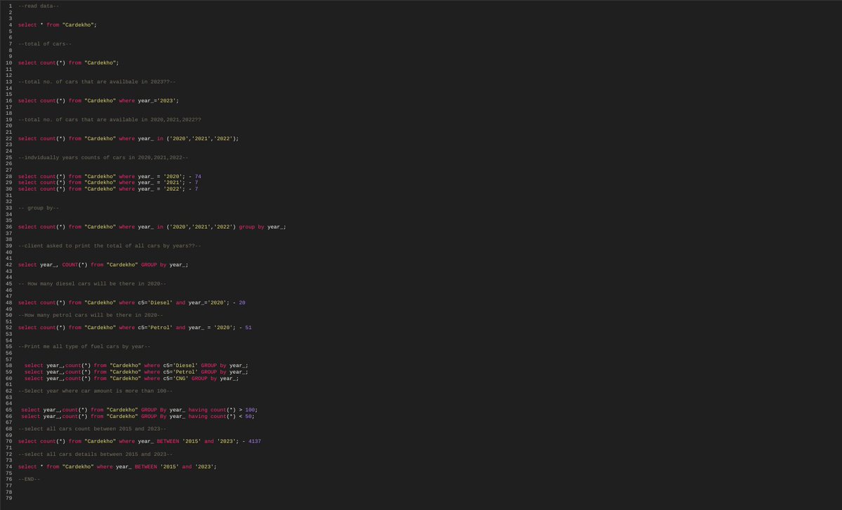 learnerakash28's tweet image. Completed my First project called "second hand car dealer report Analysis"
This contains -Having clause
-Group by clause
-Order by clause
#sqlserverdeveloper #CodingJourney #DataAnalytics #SQL #database #jobsearch #sql #sqlprogramming #jobhunt #dataanalyst #reportinganalyst