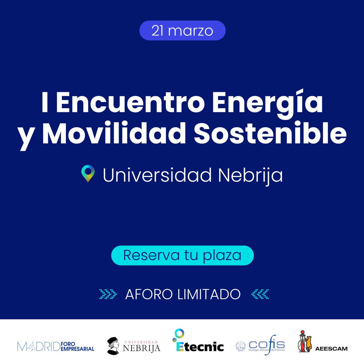 Te invitamos al I Encuentro Energía y Movilidad Sostenible! 📅 21/03 en @Nebrija. Gratis con inscripción. actos.nebrija.es/113382 #MovilidadEléctrica #EtecnicEVents #Etecnic @madridforo @red_cofis