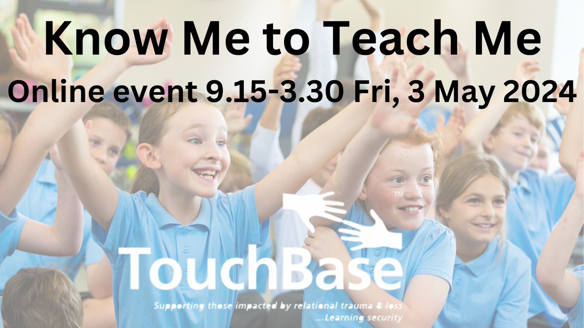 Know Me to Teach Me - Online event 9.15-3.30 Fri, 3 May 2024 Regulate - A way of soothing Relate - A way of connecting Reason - A way of reflecting Repair - A way of re-connecting Hosted By Louise Michelle Bomber eventbrite.co.uk/e/know-me-to-t… #aces #inclusion #touchbase