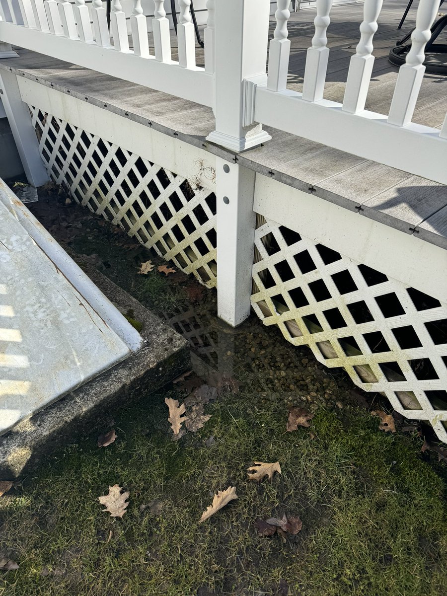 DWHIS7's tweet photo. After a rainstorm we saw water pooling underneath the deck at the rear side of the house. Luckily water wasn’t seeping through the foundation; however, it was finding its way through the bulkhead which wasn’t sealed. #homeinspection #realty #realtor #construction #contractor https://t.co/BGskvJveoC