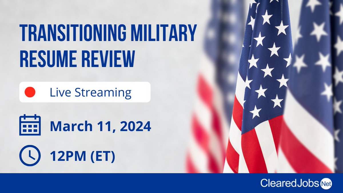 Don't forget! Today at 12pm ET, join us for a #transitioningmilitary #resumereview webinar & get ready for entry into the civilian workforce. Bob Wheeler, Navy Veteran & Acct Mgr, will review real-world resumes & share tips. Set a reminder to attend: linkedin.com/feed/update/ur…