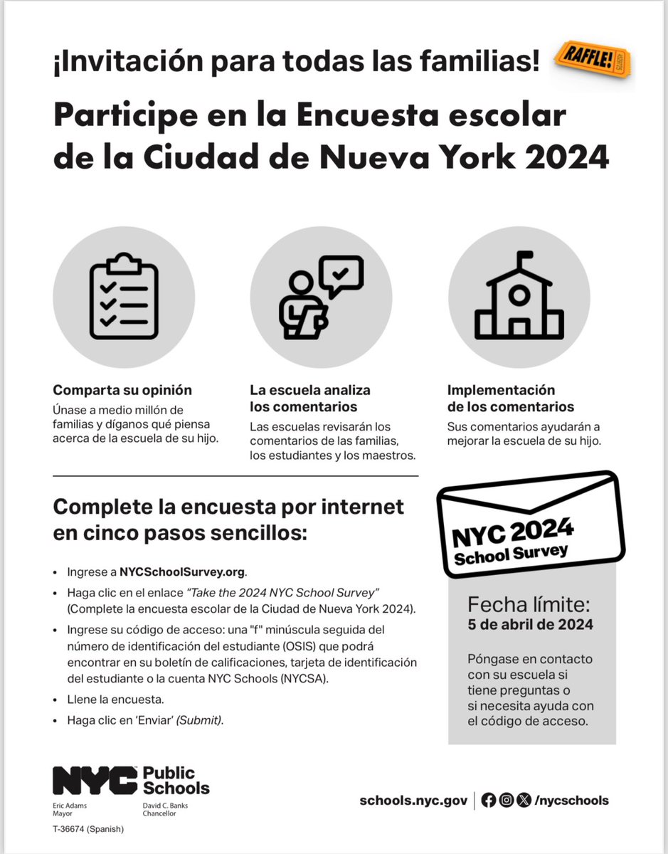 🚨CALLING ALL PARENTS!🚨 Submit your 2024 NYC School Survey now through  April 5th!, image size:939x1200