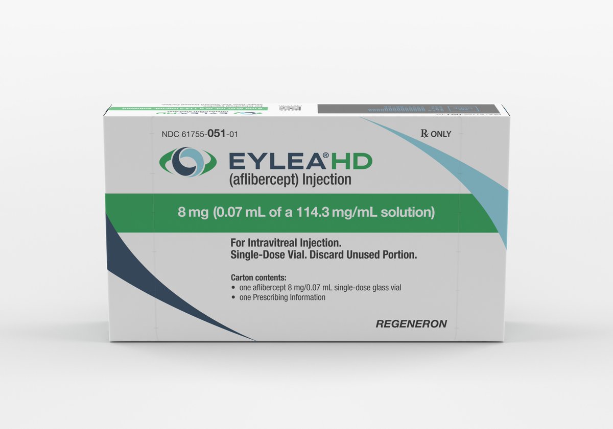 Regeneron announced 1-year results from the pivotal PULSAR and PHOTON trials demonstrating Eylea HD (aflibercept injection 8 mg) extended dosing regimens were non-inferior to Eylea aflibercept injection 2 mg) for both the treatment of wet AMD and DME.