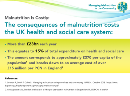Malnutrition costs the UK health and social care system more than £23 billion a year. To reduce this financial burden we need to ensure good nutrition and hydration is an integral part of all care pathways #NHWeek