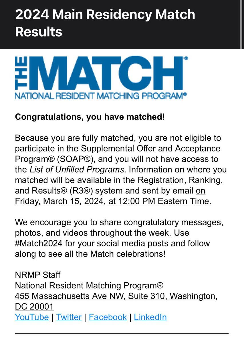 I matched!! A great (and grateful) start to an exciting week. Can’t wait to find out where on Friday! #Match2024 #doubledocs #IMbound @EmoryMSTP @EmoryMedicine @WinshipAtEmory