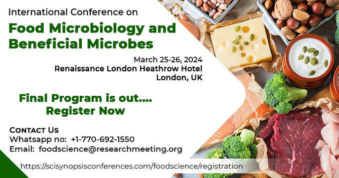 Hurry Up!!!!! Few speaker slots available  
Register soon for the conference and make your research globalize #FoodMicrobiology #FoodMicrobiology2024 #FoodAdditives #NovelFoods #GeneticallyModifiedFoodsRegistration 
Link: scisynopsisconferences.com/foodscience/re…