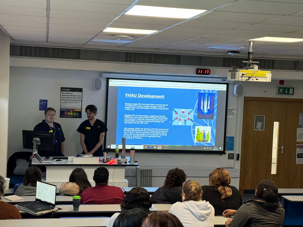 BIG thanks to @UniofHerts for allowing FHAU to showcase its services to the MH & Paeds student nurses. Brilliant interaction, lots of questions & lots of interest on our recruitment event! James & Ola, HUGE thank you for joining me!😁 @lizziebessell @heatherRMN @keithmupita