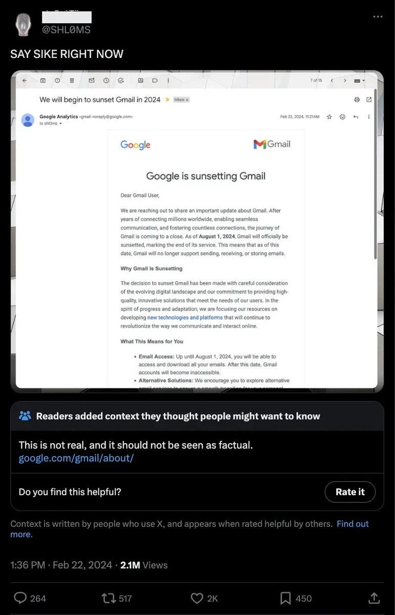 No, Google is not shutting down its popular email service. An image of a fabricated email from Google Analytics matter-of-factly announcing that the company will be “sunsetting” Gmail has circulated widely on X, garnering more than 12 million views and creating confusion among…