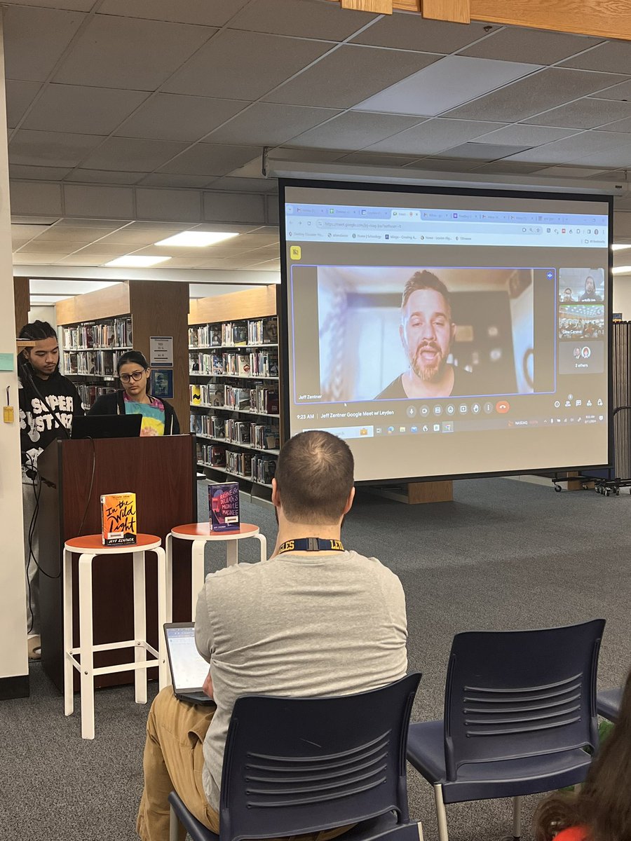 Star struck! 🤩 English 3 classes and Bibliotherapy Groups partnered to engage in an author visit with @jeffzentner, author of multiple hit YA books, including In the Wild Light, read by our students. Students asked awesome questions and Jeff was incredible! @E_LeydenLibrary