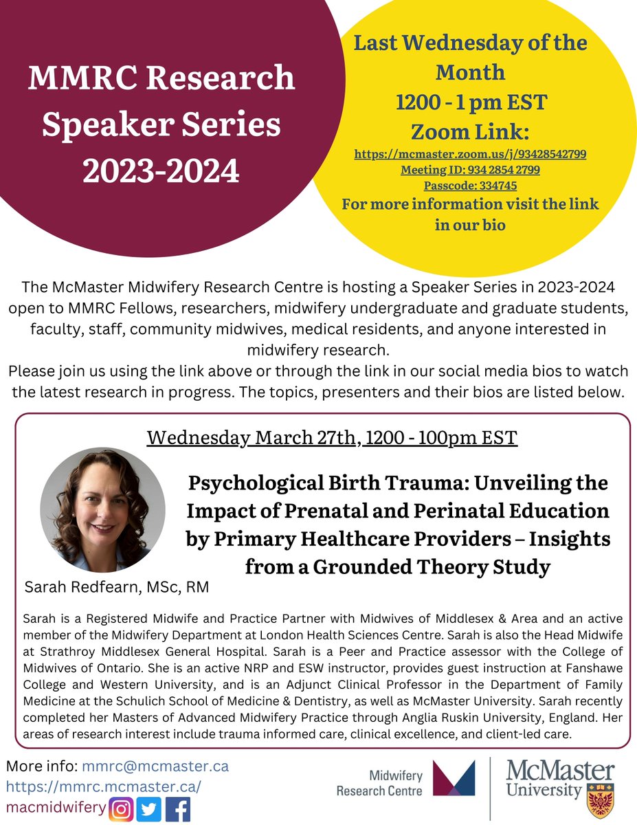 Mark your calendars for Wed, March 27th at 12:00 pm EST! This month we welcome Sarah Redfearn and her presentation 'Psychological Birth Trauma: Unveiling the Impact of Prenatal and Perinatal Education by Primary Healthcare Providers – Insights from a Grounded Theory Study.' (1/2)