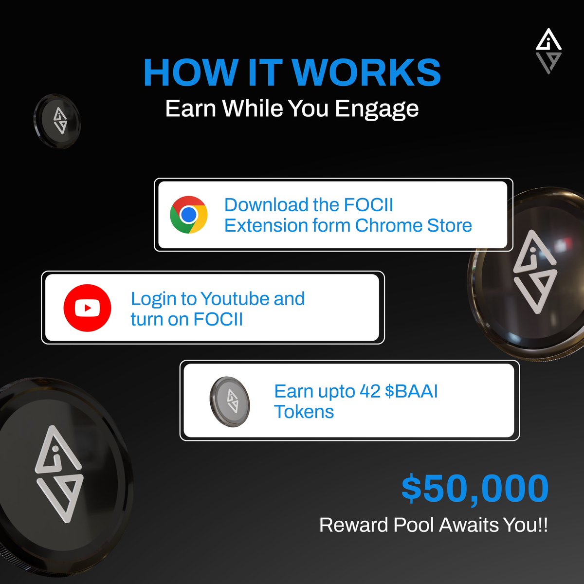 Curious about the FOCII Chrome Extension?🤔
Here's How it Works!
Earn upto 42 $BAAI tokens💰
Download Now: bit.ly/3Pa7VtS

#BAAI #DRDO #curved #powerful #bitcoinprice #saylor #royal #Cryptocurency #users #silver #reform #opensource #TATAIPL2024 #WTC25 #waitlist #Airdrop