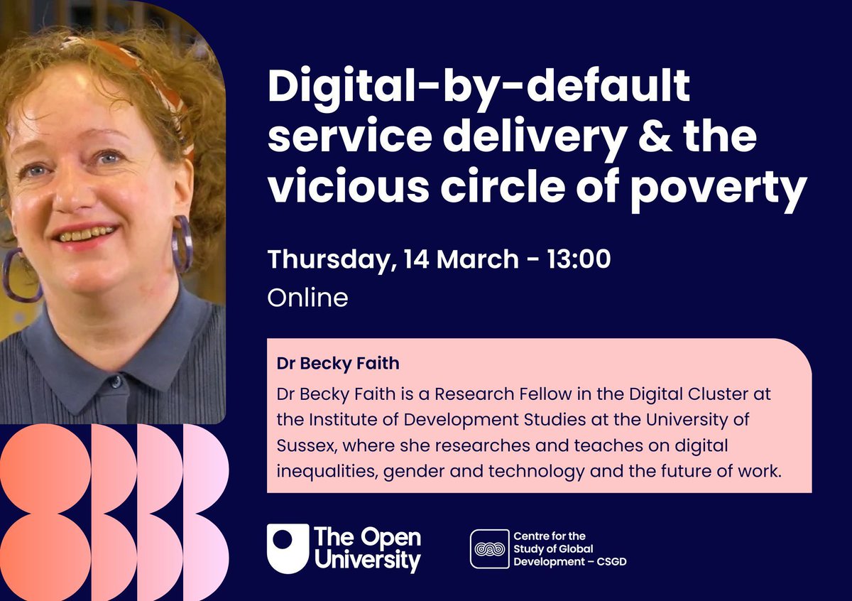 There's still time to sign up for our seminar on Thursday - Digital-by-default service delivery & the vicious circle of #DigitalPoverty with Dr @Becky_Faith. 📅 Thursday, 14 March 🕐 13:00 - 14:00 GMT Register: buff.ly/3TlQclN