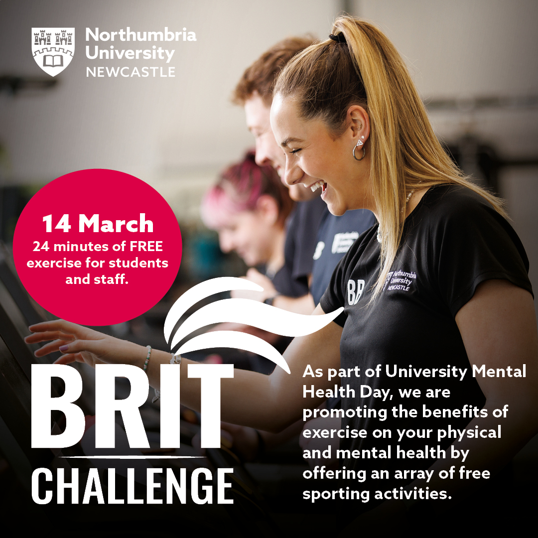 🏃24 MINUTES OF FREE EXERCISE🏃 As part of Uni Mental Health Day & The Brit Challenge on 14 March, we are offering free activities for Student and Staff can get involved in! You can book onto these via the NU Sport App