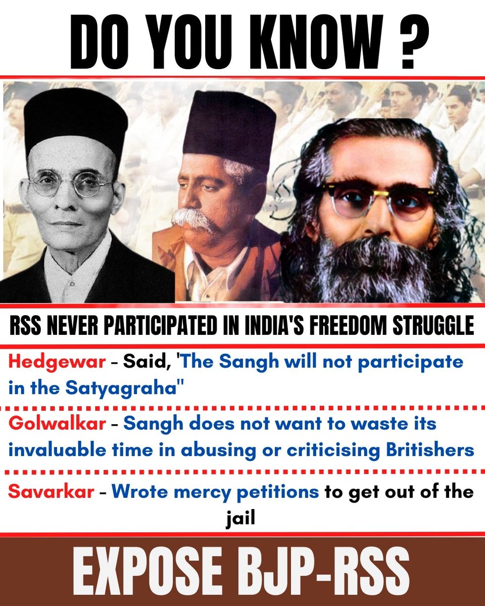 shubhshaurya1's tweet photo. Do you know?

RSS Never participated in Freedom struggle, Infact sided with Britishers

#ExposeBJPRSS https://t.co/1uqiKwRFPV