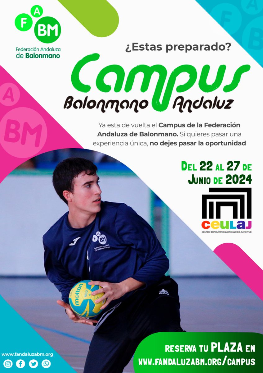 🫡 ¡𝐕𝐔𝐄𝐋𝐕𝐄 𝐄𝐋 𝐂𝐀𝐌𝐏𝐔𝐒 𝐃𝐄𝐋 𝐁𝐀𝐋𝐎𝐍𝐌𝐀𝐍𝐎 𝐀𝐍𝐃𝐀𝐋𝐔𝐙!

🏟️ Ceulaj
📆 22-27 junio de 2024
👫 Chicos y chicas nacidos entre 2008 y 2012

📝 ¿𝐂𝐨́𝐦𝐨 𝐦𝐞 𝐢𝐧𝐬𝐜𝐫𝐢𝐛𝐨?
 Aquí ➡️ fandaluzabm.org/producto/formu…

#BalonmanoAndalucía 🇳🇬
