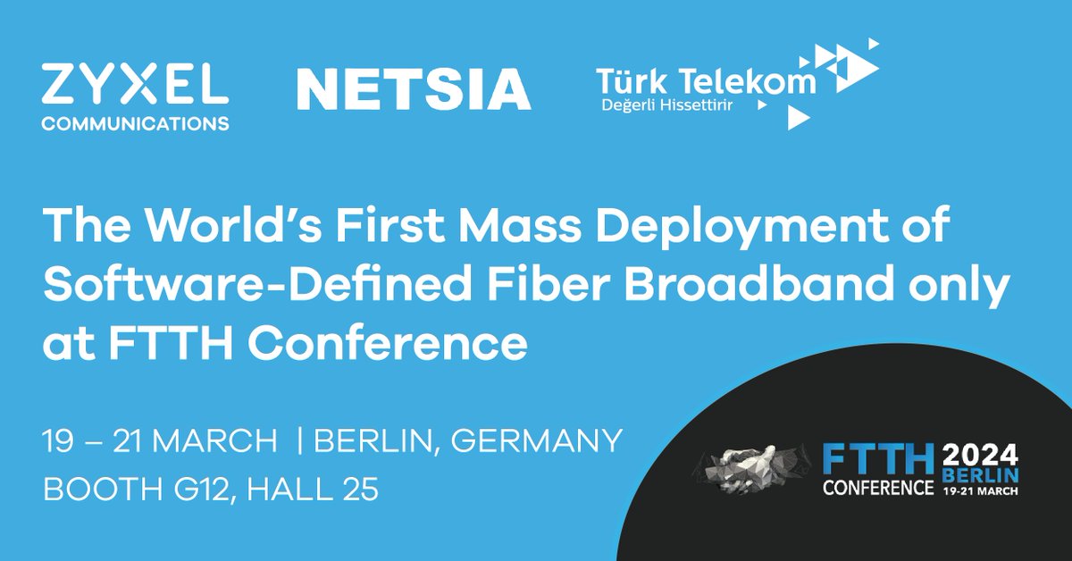 Türk Telekom chose our SDA Series Combo Whitebox OLT and Netsia’s BB Suite as part of their fully disaggregated network to support the world's first mass deployment of Software-Defined Fiber Broadband. Learn more about the project by visiting our booth FTTH24!

#Zyxel