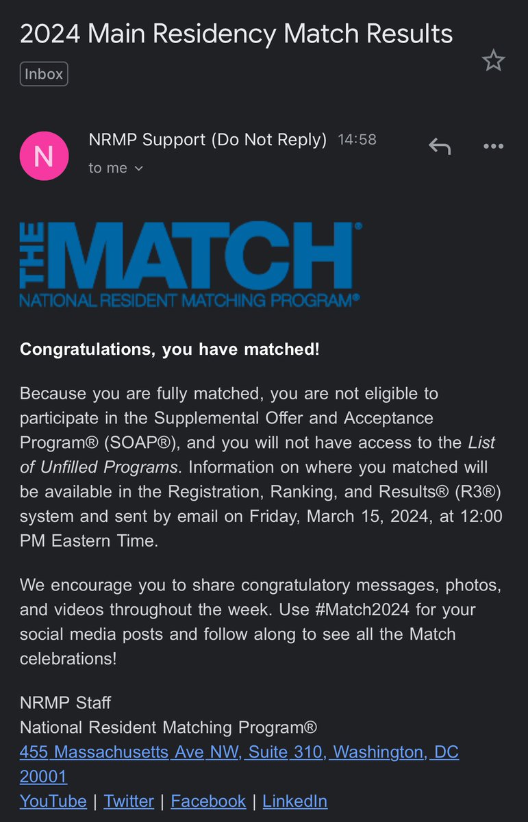 Continuing to write my story as my path unfolds. Grateful for the support of God, family, and friends. #Match2024