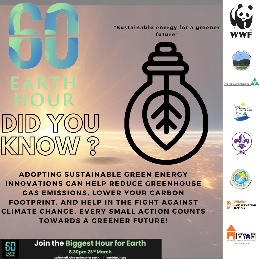 Every green choice you make adds up to a big impact on our planet. By switching to renewable energy you're not just a bystander in the fight against climate change & protecting precious #biodiversity Join the movement! Be a part of #EarthHourZim2024 #greenenergy #ClimateAction